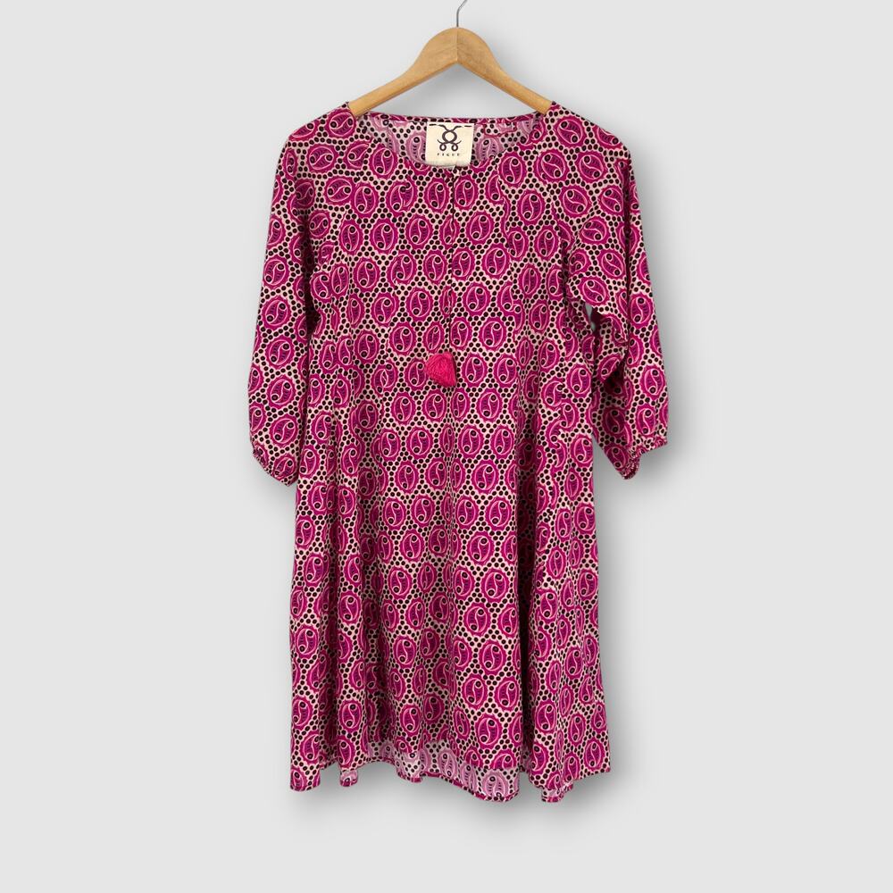 Figue Pink Paisley Medallion Print Tassel Detail Cotton Dress XS / Small